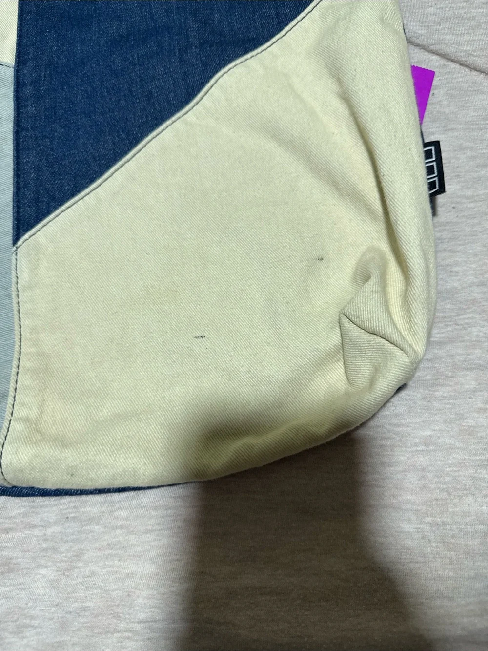 Canvas Colorblock Tote Bag in Navy, Light Gray & Cream